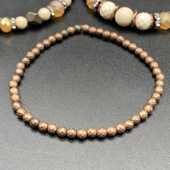 3pc Elegant Beaded Bracelet Set in Cream, Brown and Gold Tones - Picture 6 of 8